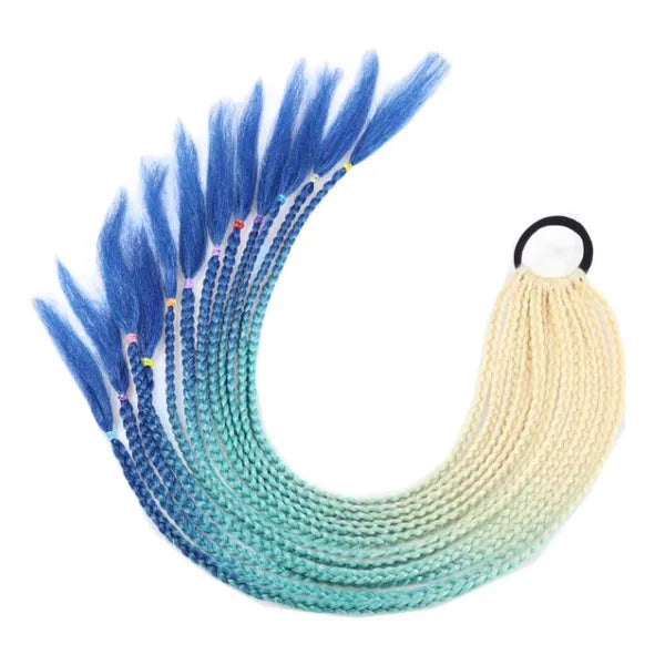 Braid Ponytail Wig Hair Extensions Beige Blue Gradient