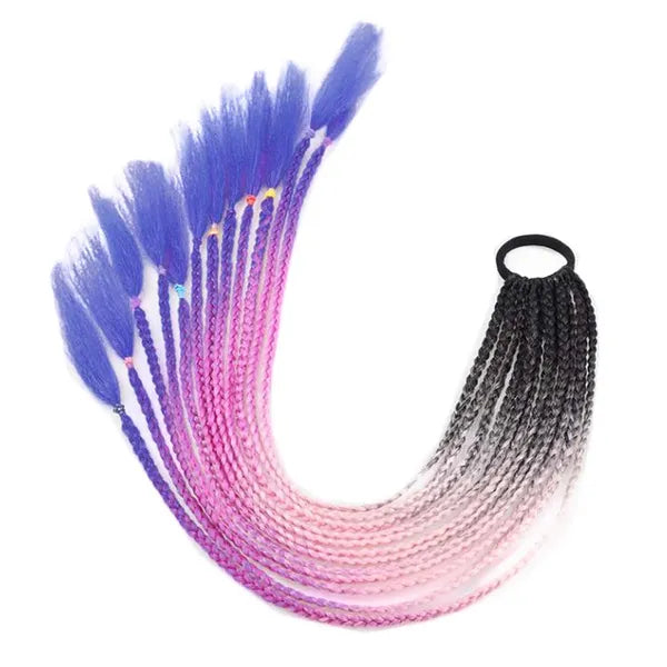 Braid Ponytail Wig Hair Extensions Black Pink Purple Gradient
