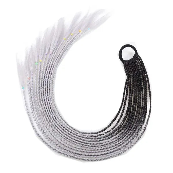 Braid Ponytail Wig Hair Extensions Black to Grey Gradient