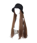 Brown Long Straight Hair Bucket Hat Wig Cap