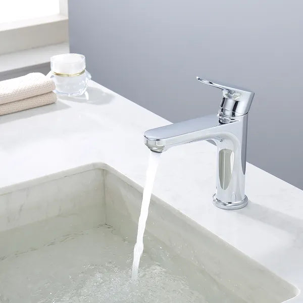 Chrome Single Hole Bathroom Faucet,Laundry Vanity Sink Faucet with Two 3/8" Hoses