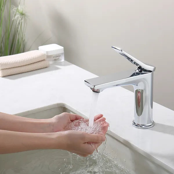 Chrome Single Hole Bathroom Faucet,Laundry Vanity Sink Faucet with Two 3/8" Hoses