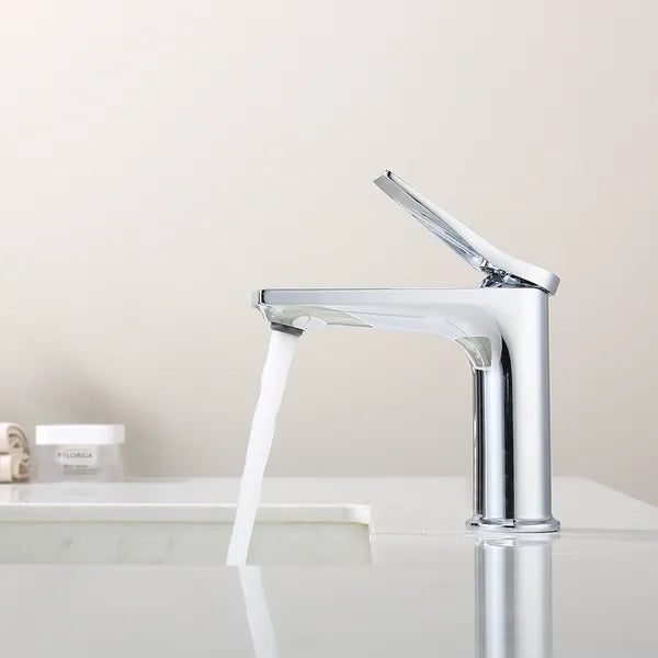 Chrome Single Hole Bathroom Faucet,Laundry Vanity Sink Faucet with Two 3/8" Hoses