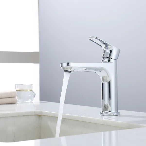 Chrome Single Hole Bathroom Faucet,Laundry Vanity Sink Faucet with Two 3/8" Hoses