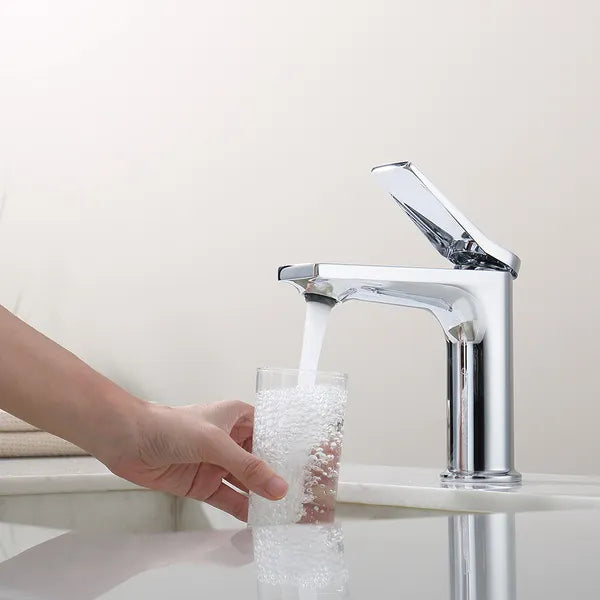 Chrome Single Hole Bathroom Faucet,Laundry Vanity Sink Faucet with Two 3/8" Hoses