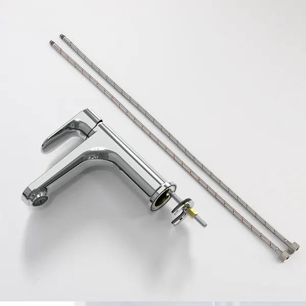 Chrome Single Hole Bathroom Faucet,Laundry Vanity Sink Faucet with Two 3/8" Hoses