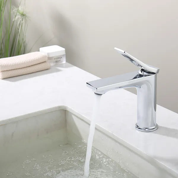 Chrome Single Hole Bathroom Faucet,Laundry Vanity Sink Faucet with Two 3/8" Hoses