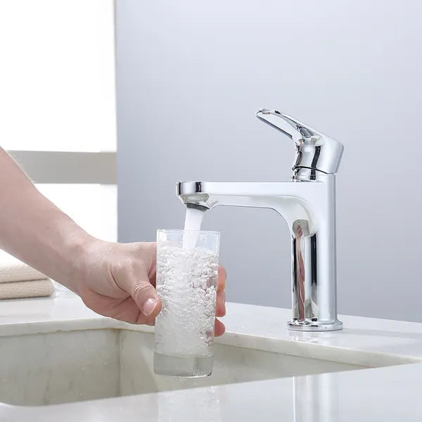 Chrome Single Hole Bathroom Faucet,Laundry Vanity Sink Faucet with Two 3/8" Hoses