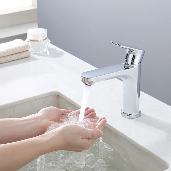 Chrome Single Hole Bathroom Faucet,Laundry Vanity Sink Faucet with Two 3/8" Hoses