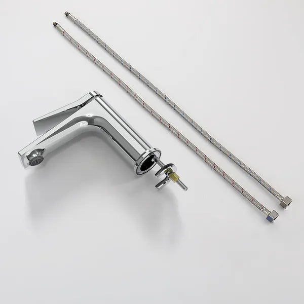 Chrome Single Hole Bathroom Faucet,Laundry Vanity Sink Faucet with Two 3/8" Hoses
