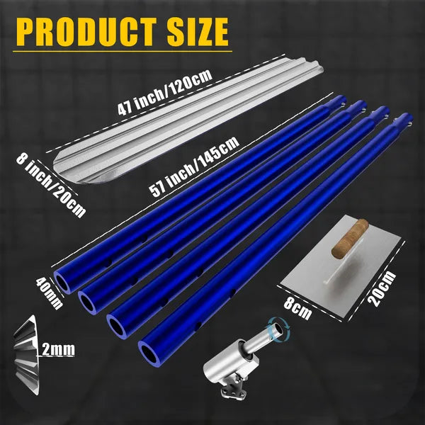 Concrete Tools,48''×8'' Magnesium Aluminum Alloy Concrete Float with 4 Combinable Handles,Concrete Float with Carrying Toolbox,Trowel,Concrete Float Kit for Concrete Finishing