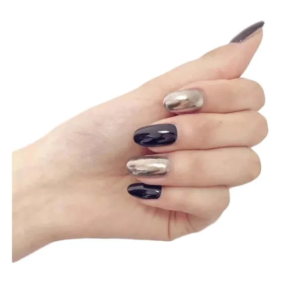 Cool False Fingernails Black Silver Metallic