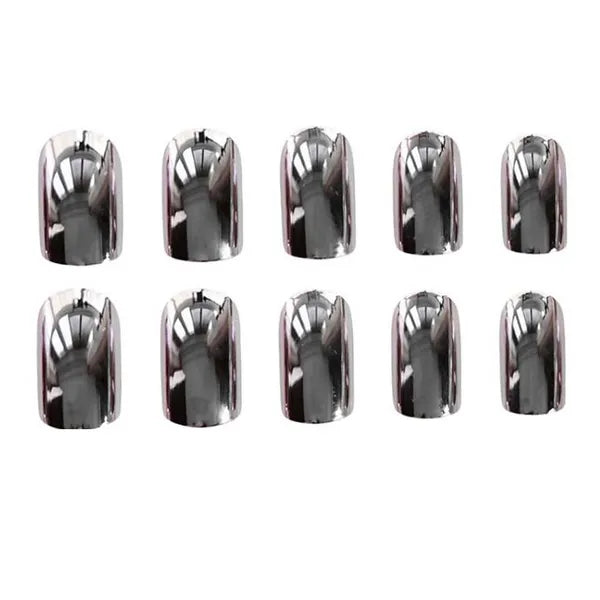 Cool Metallic Color Fake Nails Full Cover Long