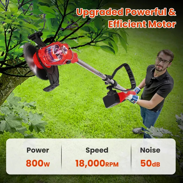 Cordless Wheeled Lawn Wacker - 800W Brush Motor (50dB Quiet), 2x21V 2500mAh Batteries (4-5hr Charge), Extendable (34.64-46.45in) & 90° Adjustable Head, 3 Blades for Yard/Flower Beds/Roadside Areas