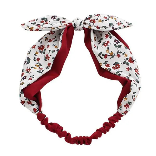 Crepe Floral Bowknot Double Layer Headband Chiffon Red Flowers