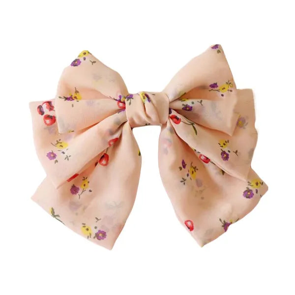 Cute Pink Floral Bowknot Hair Barrette Handmade Chiffon