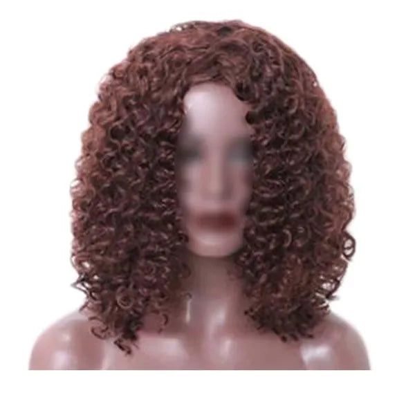 Dark Brown Afro Hair Wig Short Curly Bangs Fluffy 16 Inch