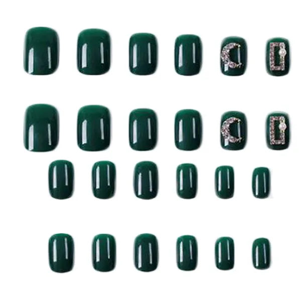 Dark Green Beads False Nail Tips Wedding Full Cover