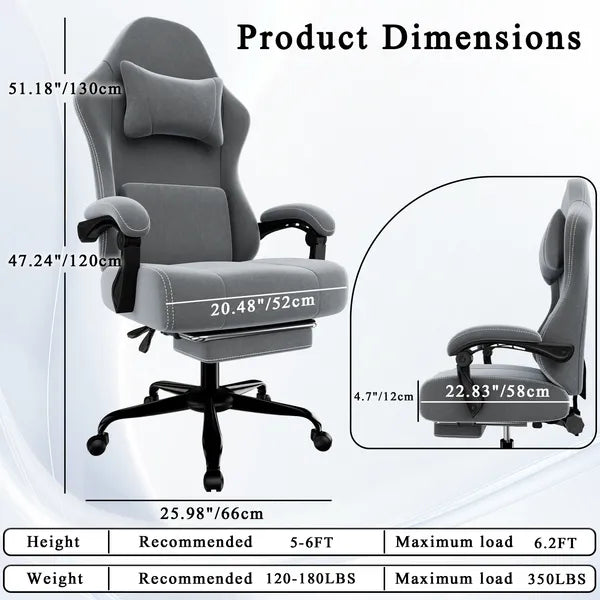 Ergonomic Gaming Chair, Electronic Gaming Chair With Massage Lumbar Support And Foot Pedals, Fabric Computer Chair