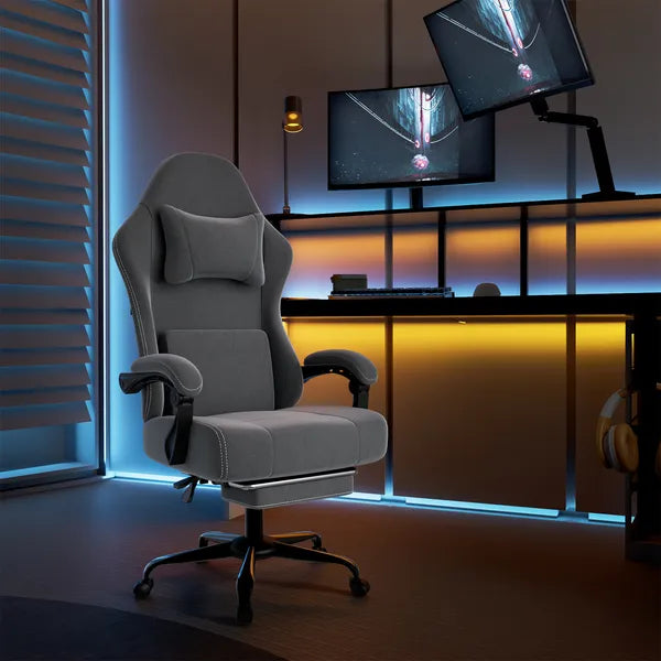 Ergonomic Gaming Chair, Electronic Gaming Chair With Massage Lumbar Support And Foot Pedals, Fabric Computer Chair
