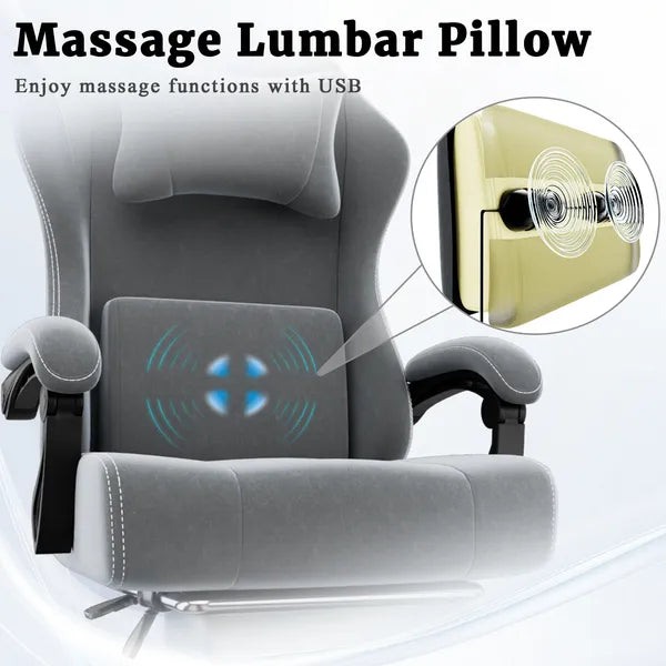 Ergonomic Gaming Chair, Electronic Gaming Chair With Massage Lumbar Support And Foot Pedals, Fabric Computer Chair