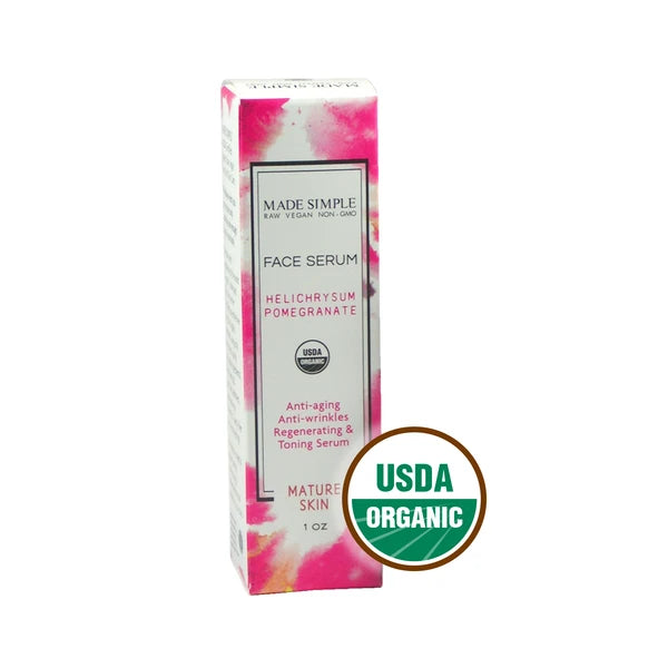 Face Serum Mature Skin Organic Vegan Helichrysum Pomegranate