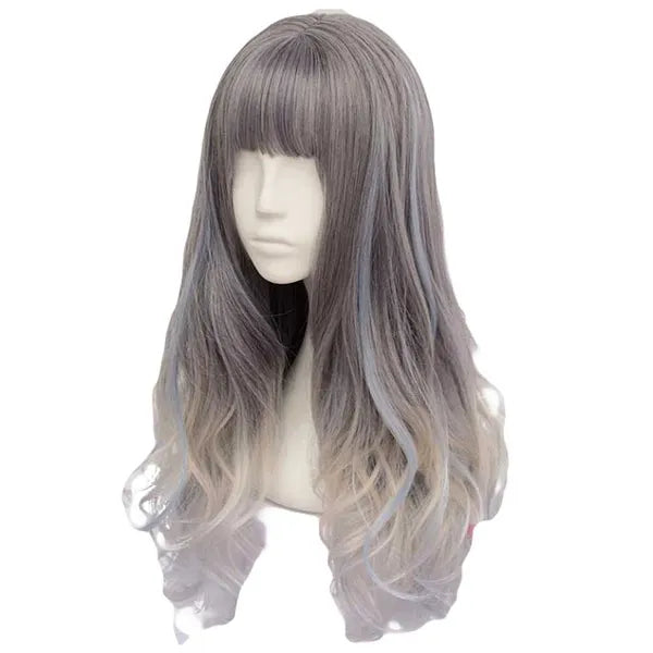 Fading Flaxen Highlights Blue 2 Tone Cosplay Full Wig
