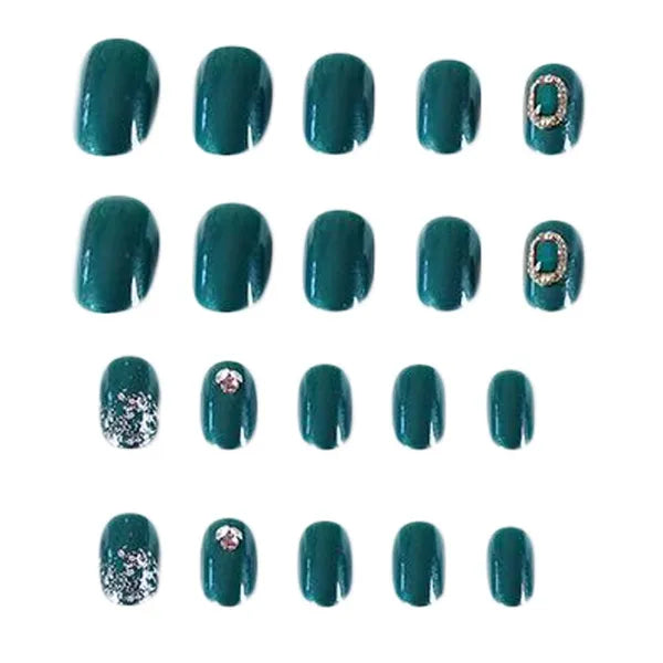 False Fingernails Dark Green Wedding Bead