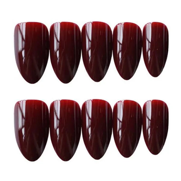 False Fingernails Wine Red Long Full Cover