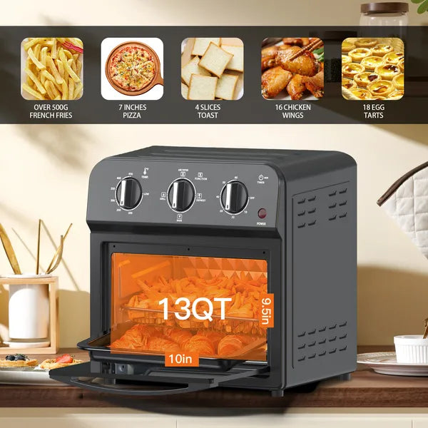 Family Size Air Fryer Toaster Oven Combo,13QT,360° Hot Air Circulation for Healthy Oil-Free Cooking, Multifunctional Convection Contertop Oven, Adjustable Time & Temp Control