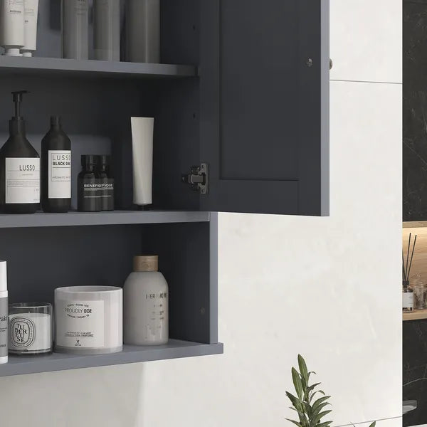 Farmhouse Bathroom Medicine Cabinet, Wall Cabinet with Barn Doors and Adjustable Shelf for Laundry Room, Gray