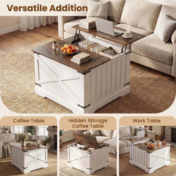 Farmhouse Lift Top Coffee Table with Hidden Storage Compartment