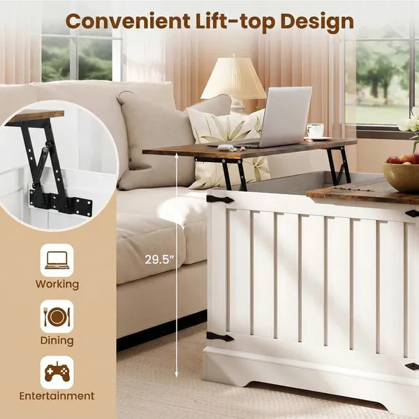Farmhouse Lift Top Coffee Table with Hidden Storage Compartment