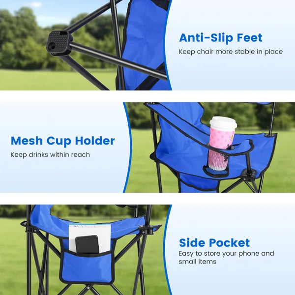 Folding Camping Chair with Detachable 8-Rib Sun Umbrella, 42.13 Inch Canopy Aluminum Alloy Portable Lawn Chair Supports 330LBS with Cup Holder