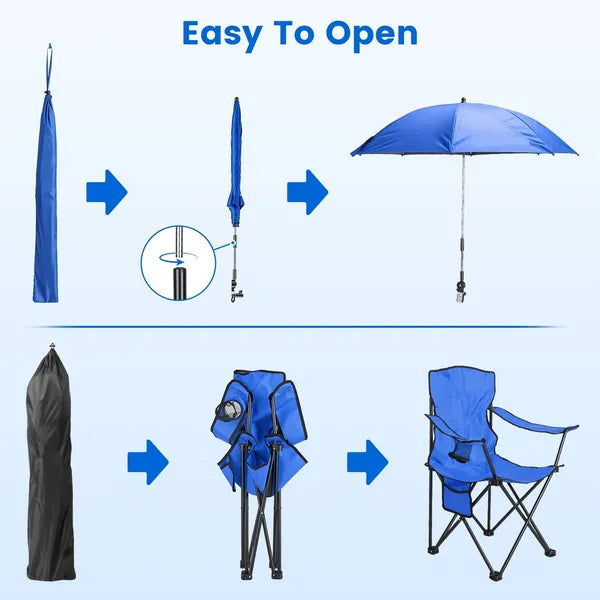 Folding Camping Chair with Detachable 8-Rib Sun Umbrella, 42.13 Inch Canopy Aluminum Alloy Portable Lawn Chair Supports 330LBS with Cup Holder