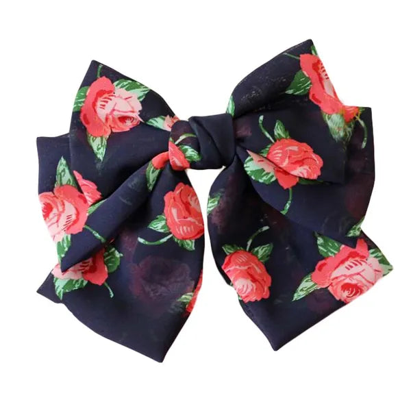 French Barrette Style Hair Pin Handmade Chiffon Big Bowknot