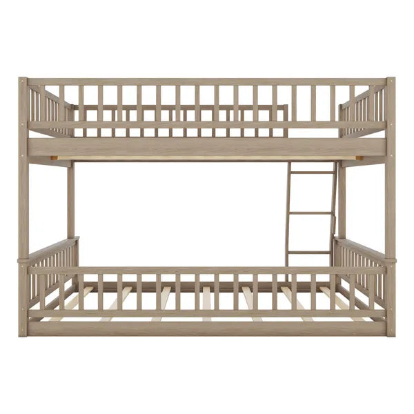 Full XL over Queen Bunk Bed with Ladder and Guardrails, Walnut