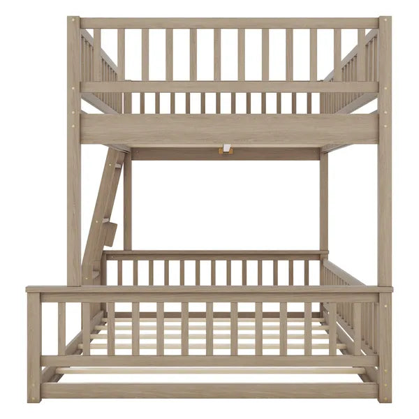 Full XL over Queen Bunk Bed with Ladder and Guardrails, Walnut