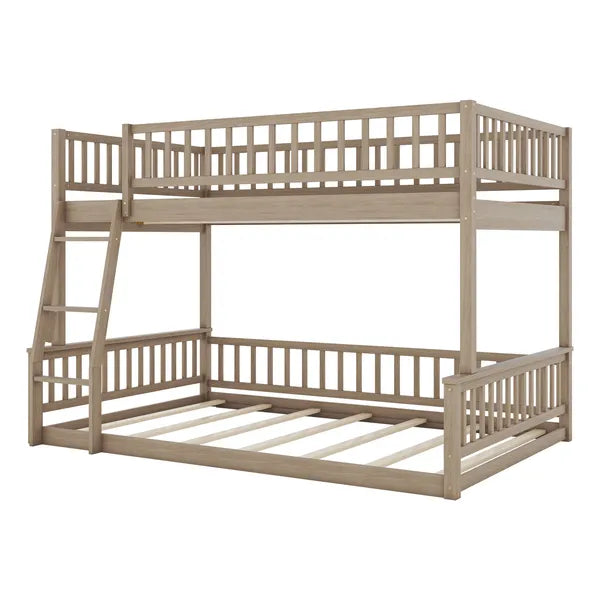 Full XL over Queen Bunk Bed with Ladder and Guardrails, Walnut