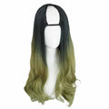 Green Black 65 cm U Shape 2 Tone Long Curly Wig Cosplay