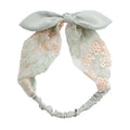 Green Sheer Lace Headband Embroidered Flower Bowknot