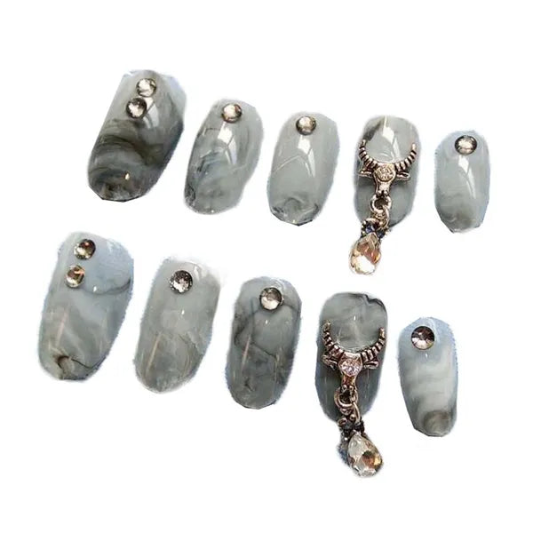 Grey Marble Beads False Fingernails Artificial Nails