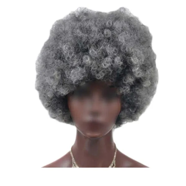 Grey Short Afro Curly Hair Wigs Women Large Fluffy