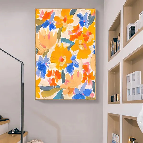 Handmade Oil Painting Canvas Wall Art Decor Original Orange Flower Painting Abstract Floral Painting Living Room Hallway Bedroom Luxurious Decorative Painting