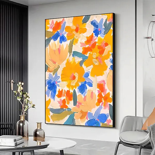 Handmade Oil Painting Canvas Wall Art Decor Original Orange Flower Painting Abstract Floral Painting Living Room Hallway Bedroom Luxurious Decorative Painting