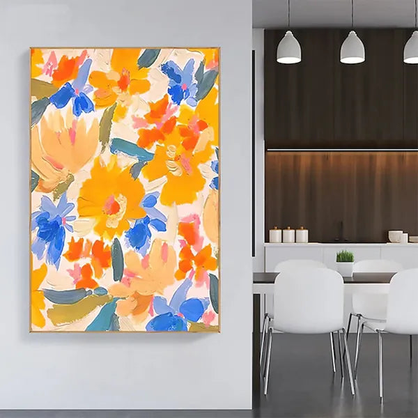 Handmade Oil Painting Canvas Wall Art Decor Original Orange Flower Painting Abstract Floral Painting Living Room Hallway Bedroom Luxurious Decorative Painting