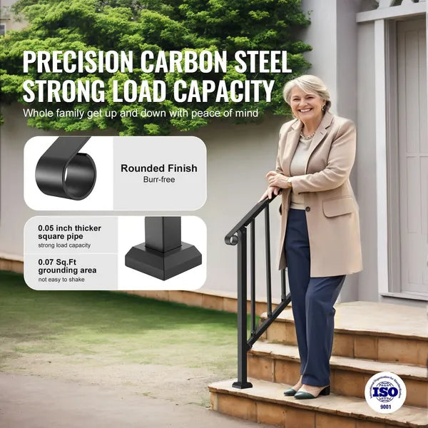 Handrails for Outdoor Steps, 2-3 Step Stair Hand Rail Kit, Transitional Carbon Steel Railings with Installation Kit, Stair Rails for Seniors, Concrete Steps & Porch & Deck, Black Retro Arch