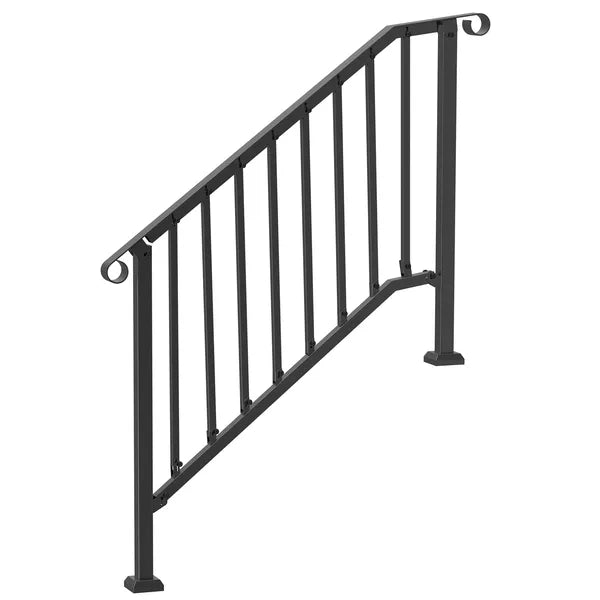 Handrails for Outdoor Steps, 3-4 Step Stair Hand Rail Kit, Transitional Iron Railings with Installation Kit, Stair Rails for Seniors, Concrete Steps & Porch & Deck, Black Retro Arch