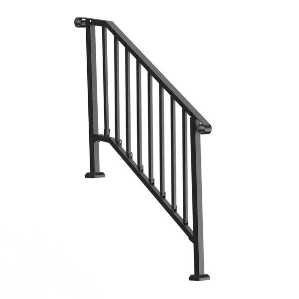 Handrails for Outdoor Steps, 3-4 Step Stair Hand Rail Kit, Transitional Iron Railings with Installation Kit, Stair Rails for Seniors, Concrete Steps & Porch & Deck, Black Retro Arch