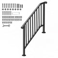 Handrails for Outdoor Steps, 3-4 Step Stair Hand Rail Kit, Transitional Iron Railings with Installation Kit, Stair Rails for Seniors, Concrete Steps & Porch & Deck, Black Retro Arch